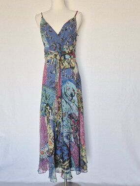 Vintage Y2K Talbots Silk Chiffon Paisley Floral Baby Doll Midi Slip Sundress